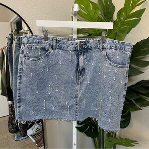 💎 Forever 21+ Rhinestone Studded Denim Mini Skirt Sz 3X | Sparkle Jean Skirt